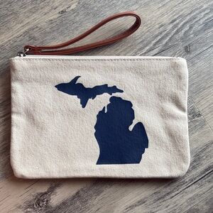 Canvas Wristlet with Blue Michigan Design. Cross Posted.